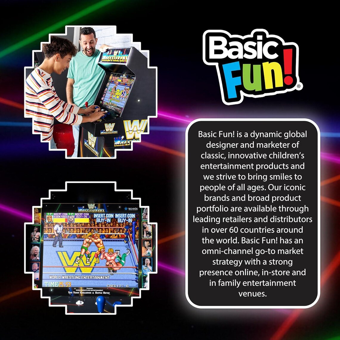 Classic WWE Arcade Cabinet, 5 Built-In Games, 17" LCD Display, Retro Game Room or Basement Decor - NEW