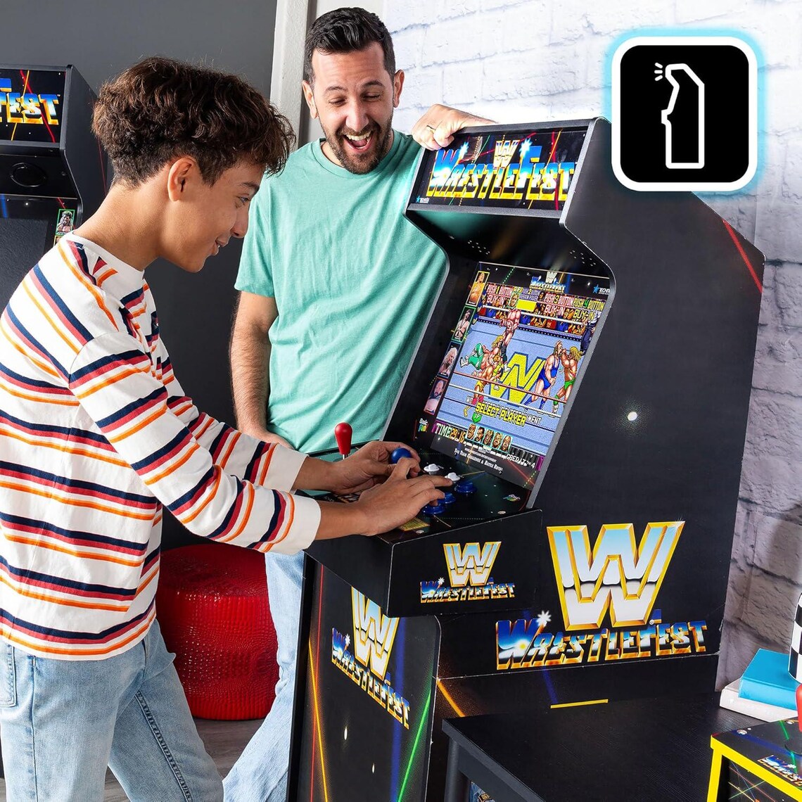 Classic WWE Arcade Cabinet, 5 Built-In Games, 17" LCD Display, Retro Game Room or Basement Decor - NEW