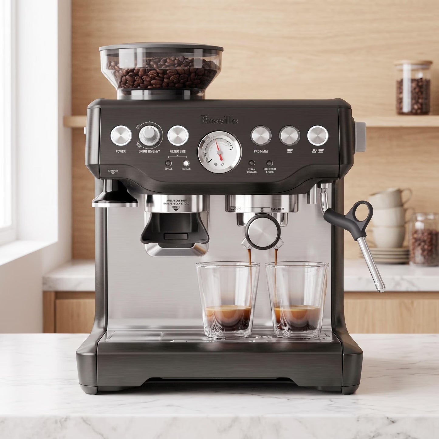 Breville Stainless Steel Barista Express Espresso Machine Light Silver BES870XL: 15 Bars Pressure, Milk Frother, Grinder-Black