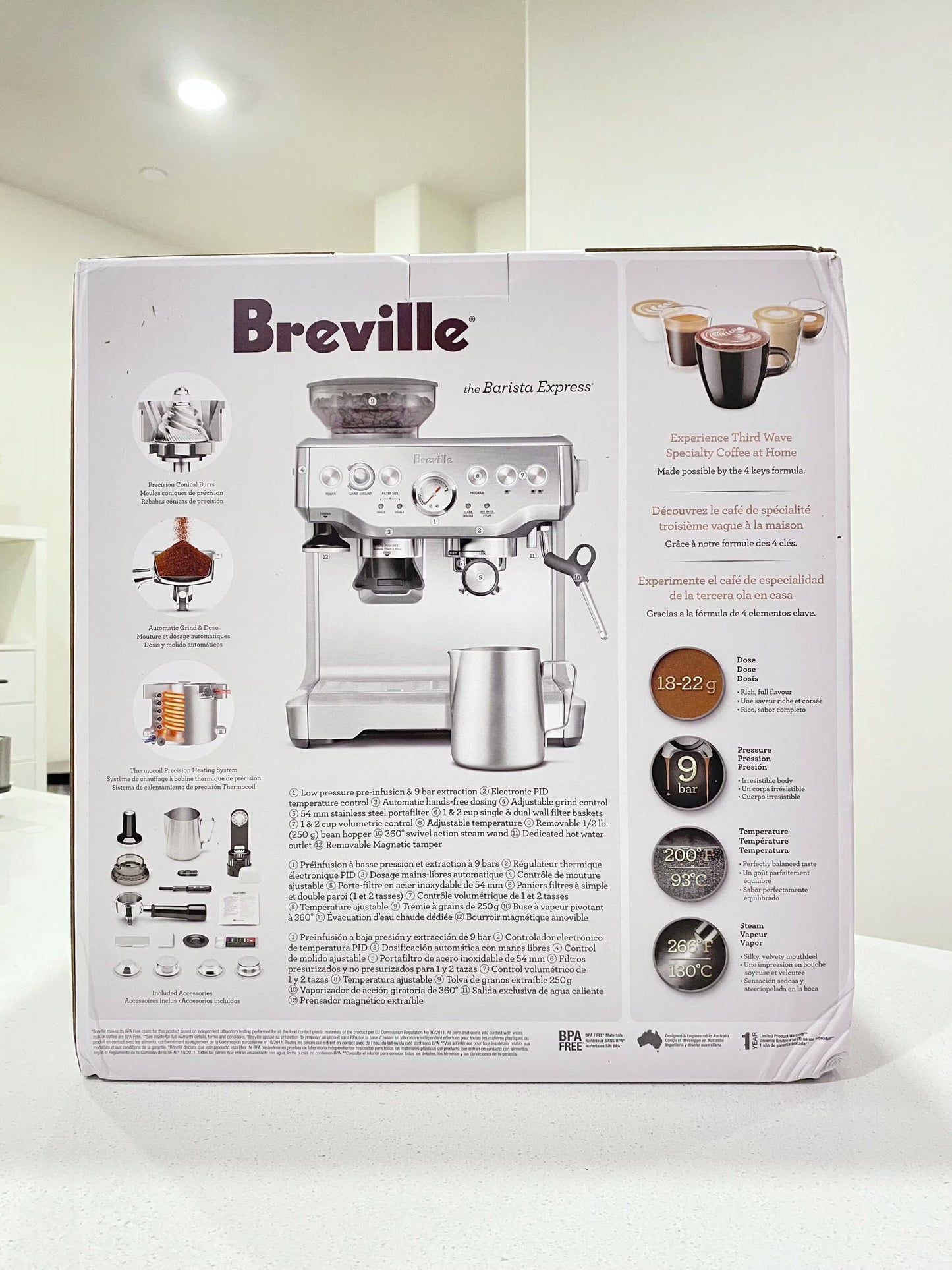 Breville Stainless Steel Barista Express Espresso Machine Light Silver BES870XL: 15 Bars Pressure, Milk Frother, Grinder-1